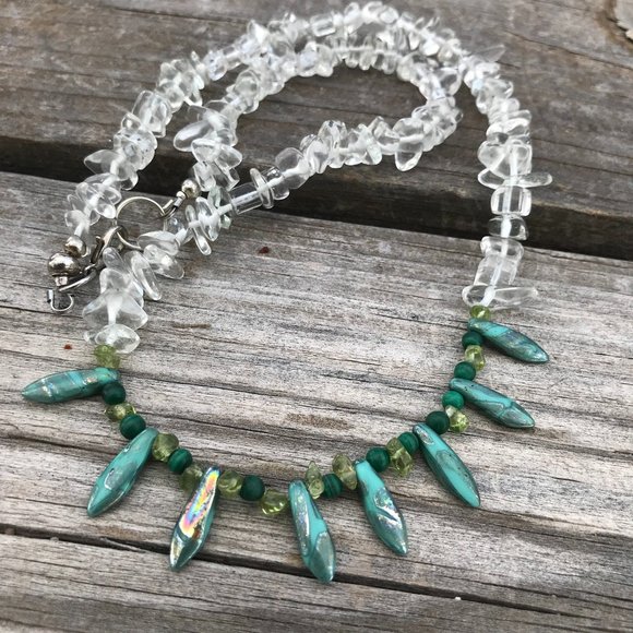 Conceptual Subculture Jewelry - Peridot Cleopatra Glass Spike Fringes Southwestern Necklace Pendant Malachite